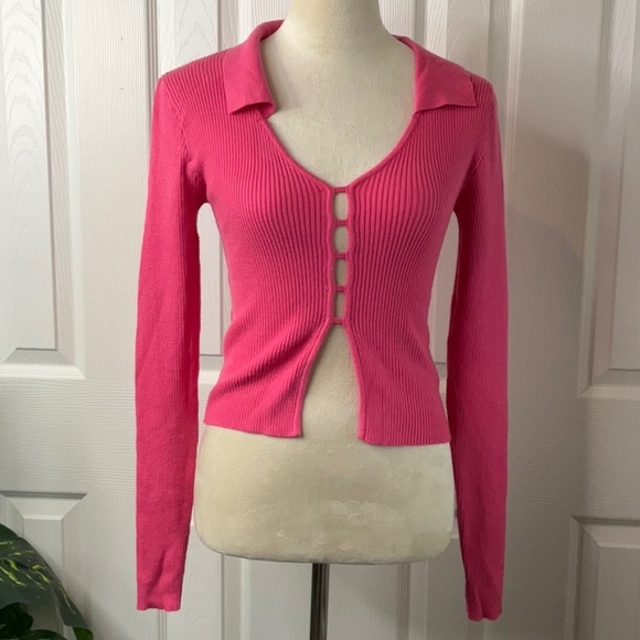 Sincerly Jules - Vibrant Pink Ribbed Cardigan Size XS - Picture 2 of 9